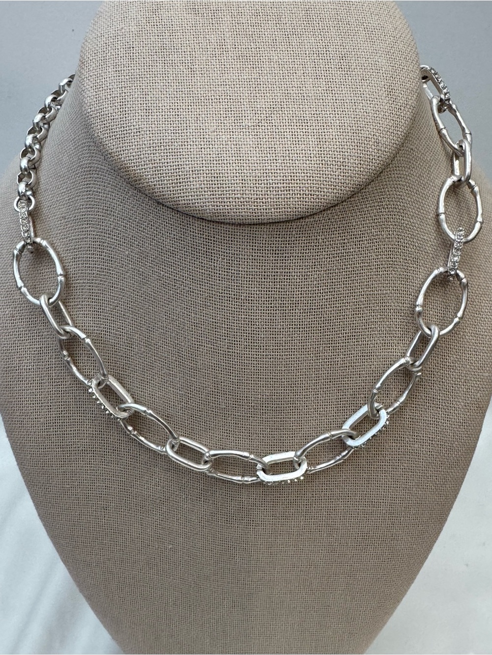 Tommy Bahama Silver Tone Rhinestone Chain Link Necklace 16” + Extender